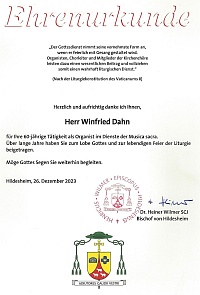 Winfried Dahn begeht 60-jähriges Jubiläum im Orgeldienst